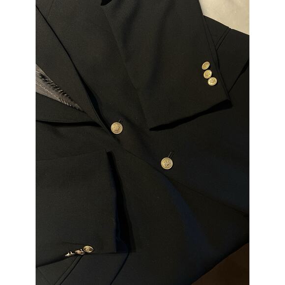 Stafford 46XL Solid Black Gold Tone Buttons Blazer Sport Coat Worsted Wool - Picture 8 of 15